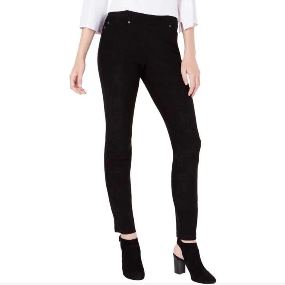Eileen Fisher Petites Black Tencel Stretch Ridge Pull On Slim Skinny Jeans